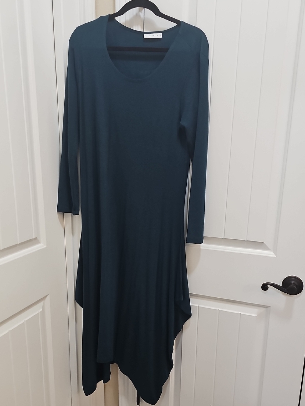 bryn Walker Asymmetrical Long Sleeve Dress in Teal Green